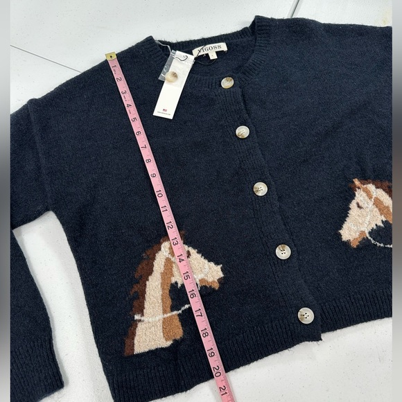Vigoss Horse Intarsia Knit Cropped Cardigan Sweater Equestrian Preppy Heritage L - Picture 8 of 13